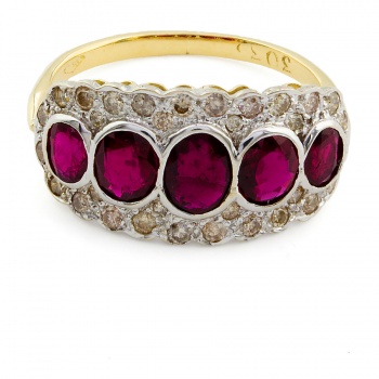 18ct Gold Ruby / Diamond Cluster Ring Size L